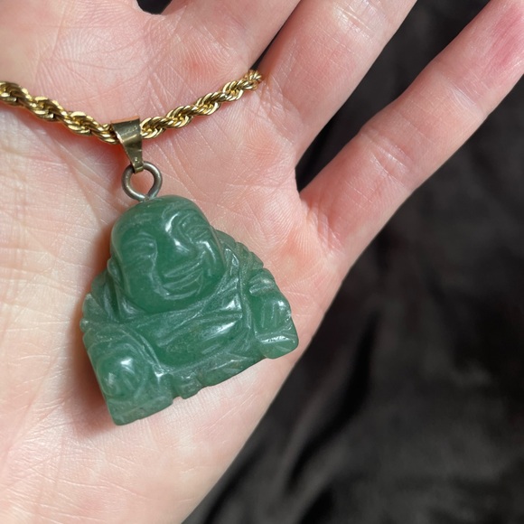 Natural Nephrite Jade lucky Buddha Pendents for couples gold-plated chain - Picture 2 of 14